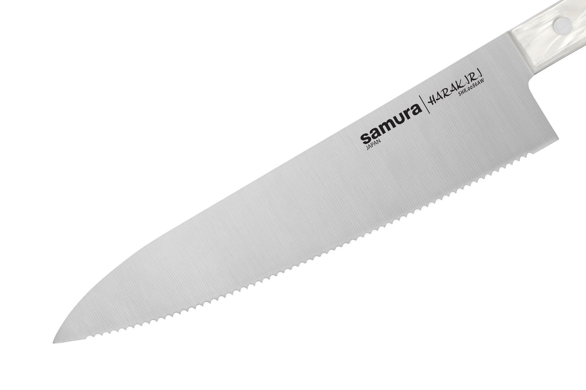 Samura Harakiri шеф-нож с серрейторной заточкой 208 мм, белая акриловая рукоять – изображение 4